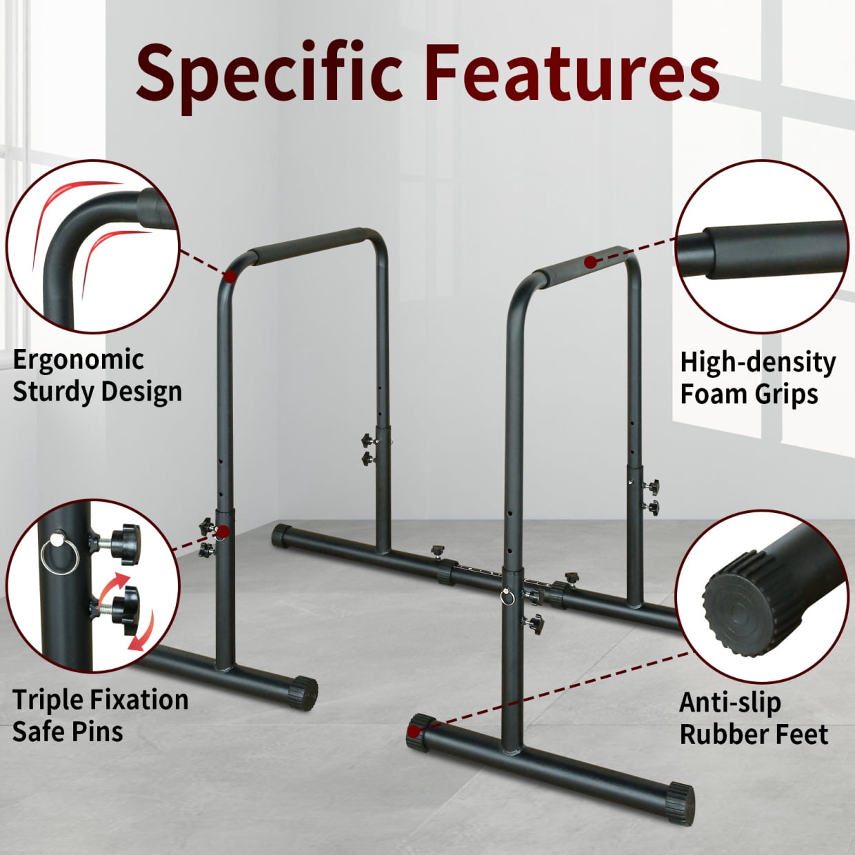 Portable Parallel Bar with Stable and Sturdy Thickened Steel, Adjustable Height Push Up Stand for Home, Calisthenics, Exercise, Black