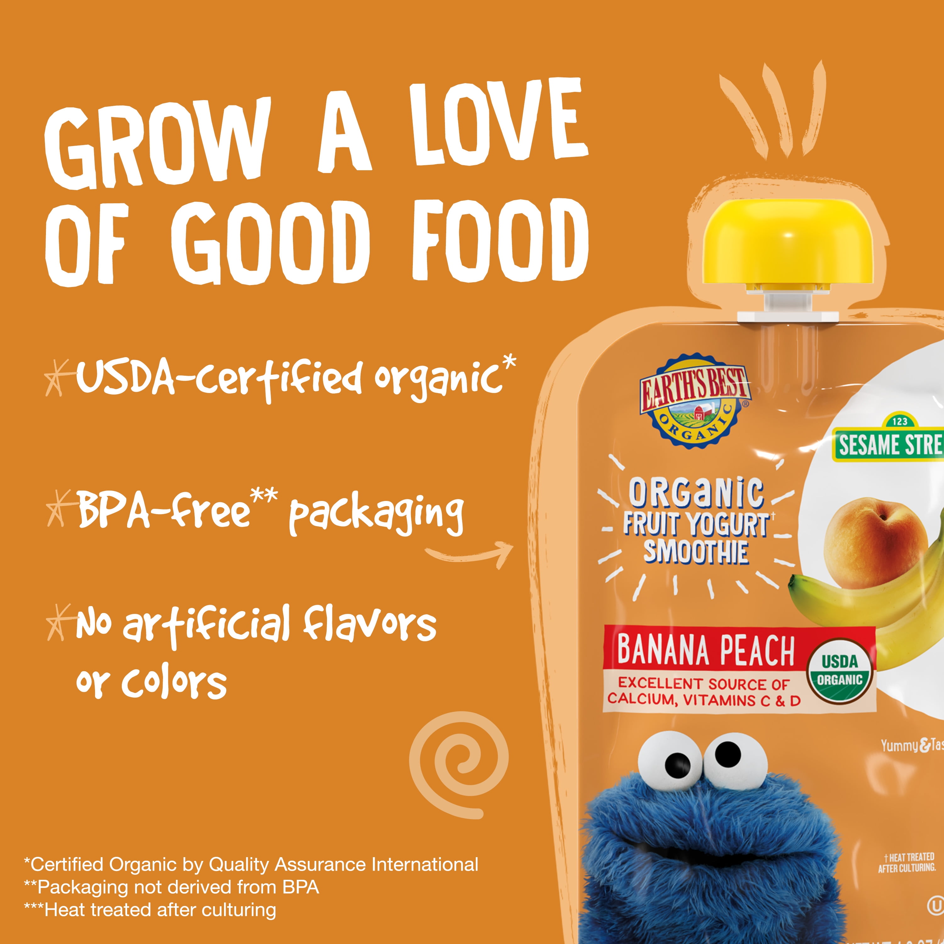 Earth's Best Organic Fruit Yogurt Smoothie Toddler Food, Peach Banana, 4.2 oz Pouch