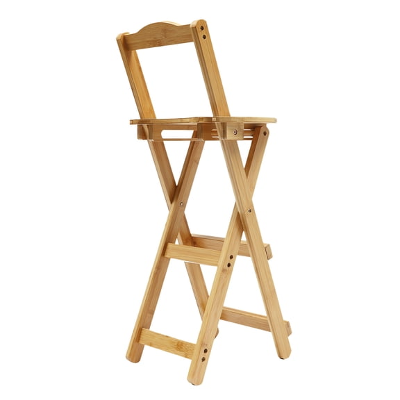 Folding Bamboo Bar Stools, Stools & Bar Chairs, Medium Height 24.8 Inch Outdoor Folding Stool with Backrest, Natural Color X-Frame Foldable Barstool for Patio, Kitchen, Camping, Easy Storage