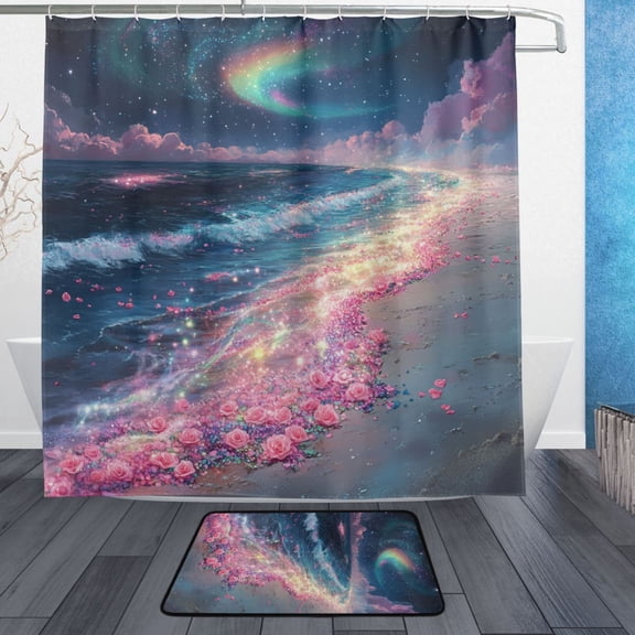 BZSMCE Shower Curtain and Bath Accessory Set,Celestial Beach Dream Pattern
