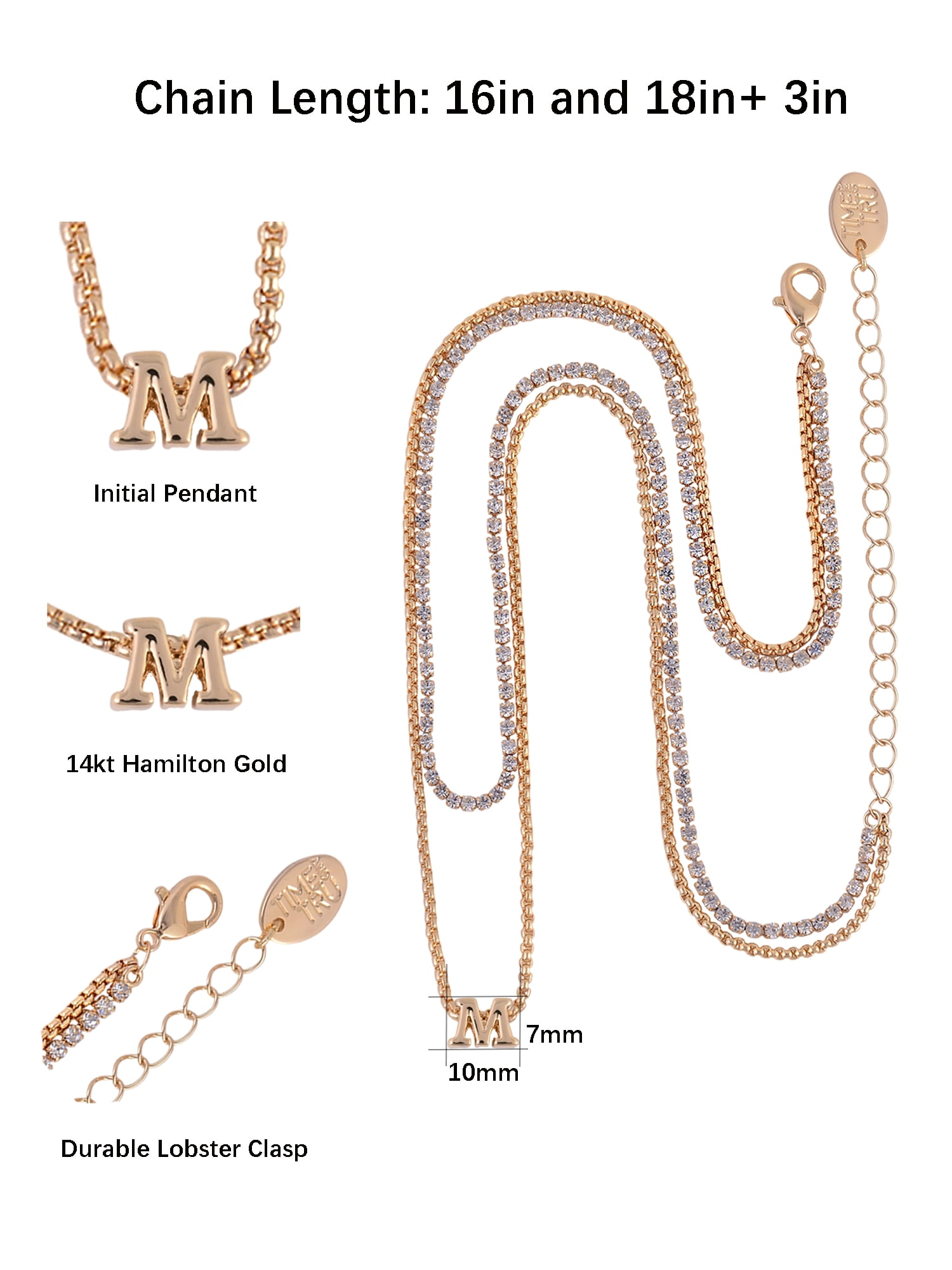 Time and Tru Goldtone 2-Row Rhinestone and Initial "M" Necklace