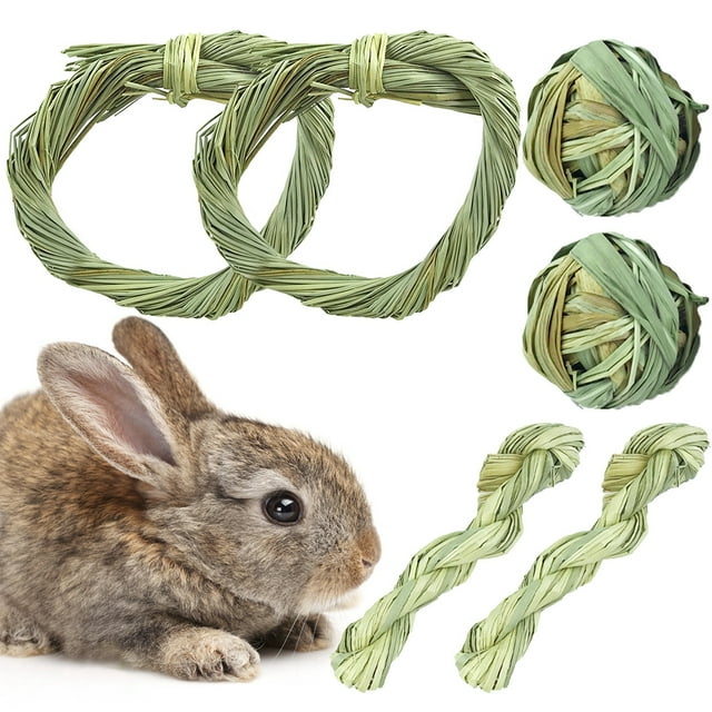 Rabbit Chew Toy Natural: 6PCS Braided Small Animal Molar Toy Hamster Grass Ball
