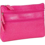 Pebble Grained Leather Triple Zip Coin and Cosmetic Case Pink