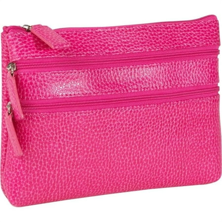 Pebble Grained Leather Triple Zip Coin and Cosmetic Case Pink