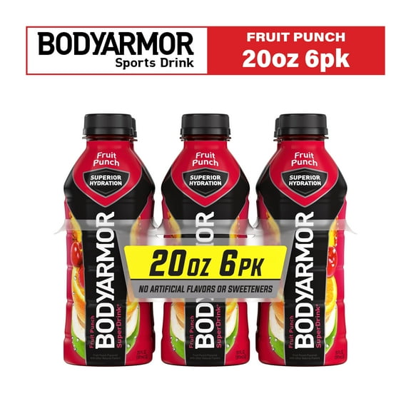 BODYARMOR SuperDrink Fruit Punch Electrolyte Beverage, 20 fl oz Bottles, 6 Pack