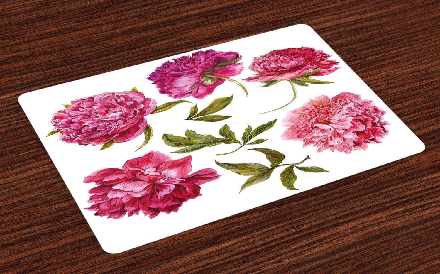 Floral Placemats Set of 4 Spring Buds in Vivid Tones Watercolor Peony