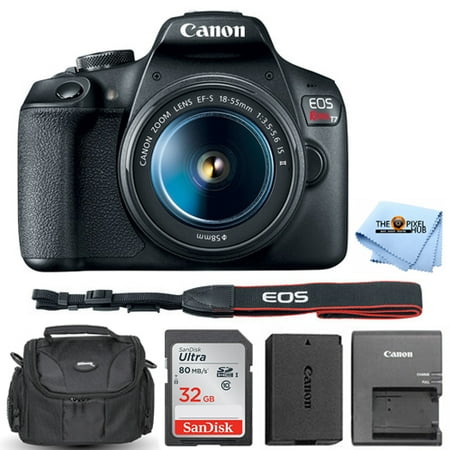 Canon EOS Rebel T7 DSLR with 18-55mm IS II 2727C002 (International Model) + 32GB + Gadget Bag Bundle