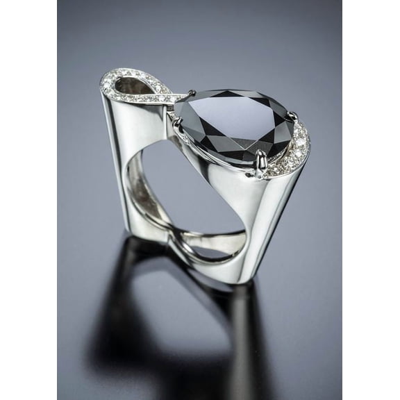 Women's 925 Sterling Silver Irregular High Carbon Black Diamond Ring