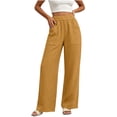 thumbnail image 3 of Women's Soft Fabric Straight Leg Pants with Elastic Waist, Pockets, Casual Business Lounge Travel, Womens Trousers Summer Capris | UKHCCC,Yellow XL, 3 of 8