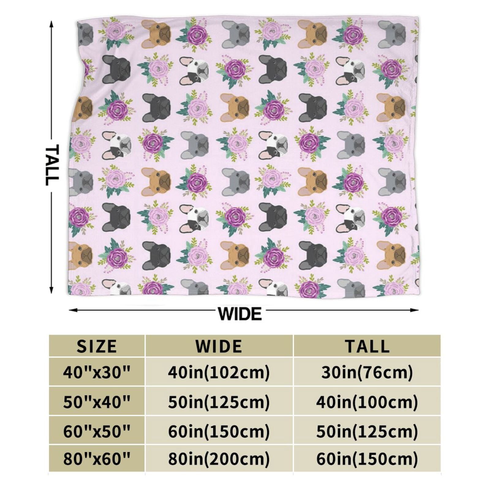 Wijzvio French Bulldog Dog Floral Flower Throw Blanket Soft Fuzzy Fleece Blanket For Couch Bed Living Room Decoration 60"X50"