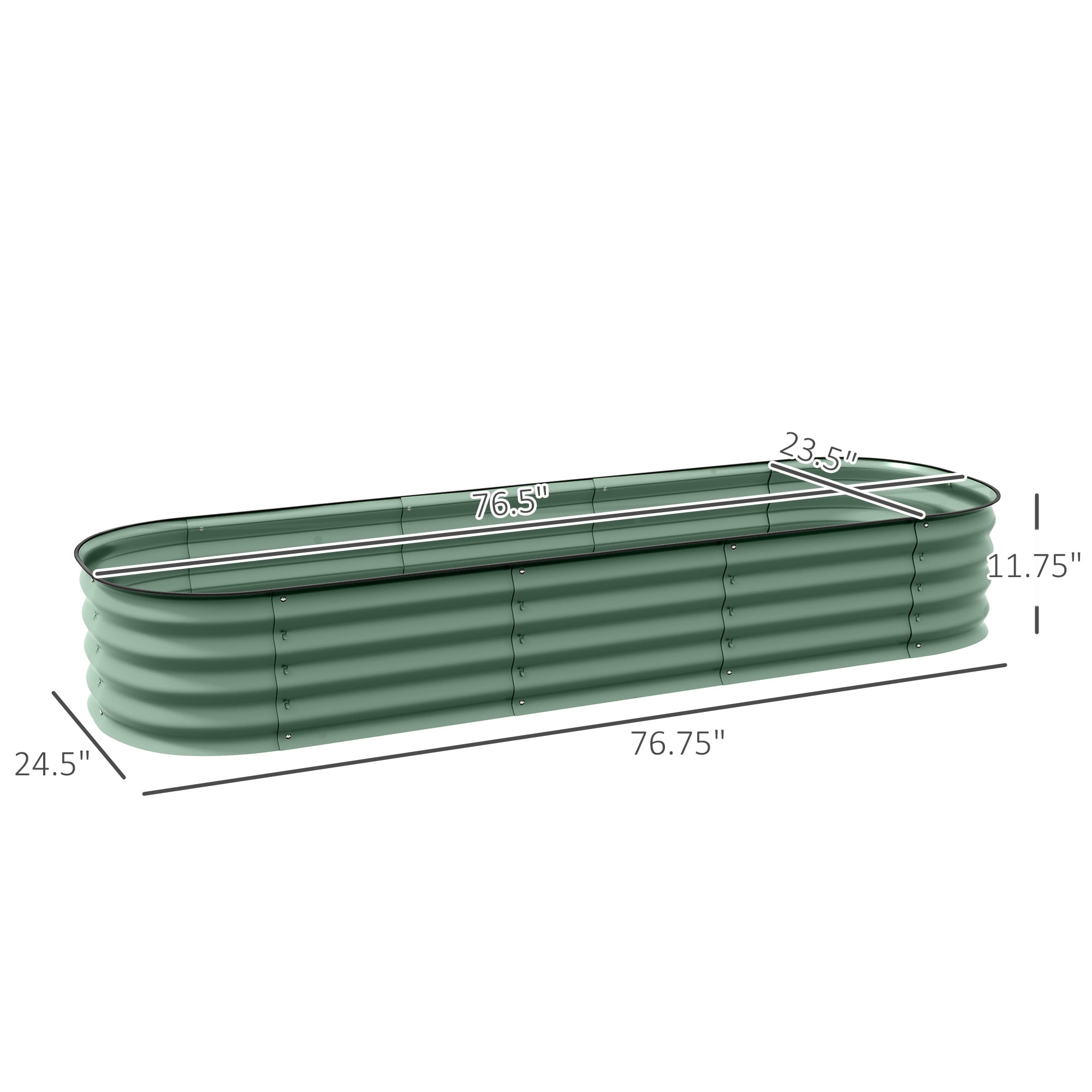 Outsunny Galvanized Raised Garden Bed Kit, Metal Planter Box with Safety Edging, 76.75" x 24.5" x 11.75", Green
