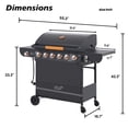 thumbnail image 2 of 6 Burner BBQ Propane Gas Grill with Side Burner 72000 BTU Output Stainless Steel Barbecue Grill with Cast Iron Grates and Side Tables for Outdoor Cooking Kitchen and Patio Backyard, 2 of 7