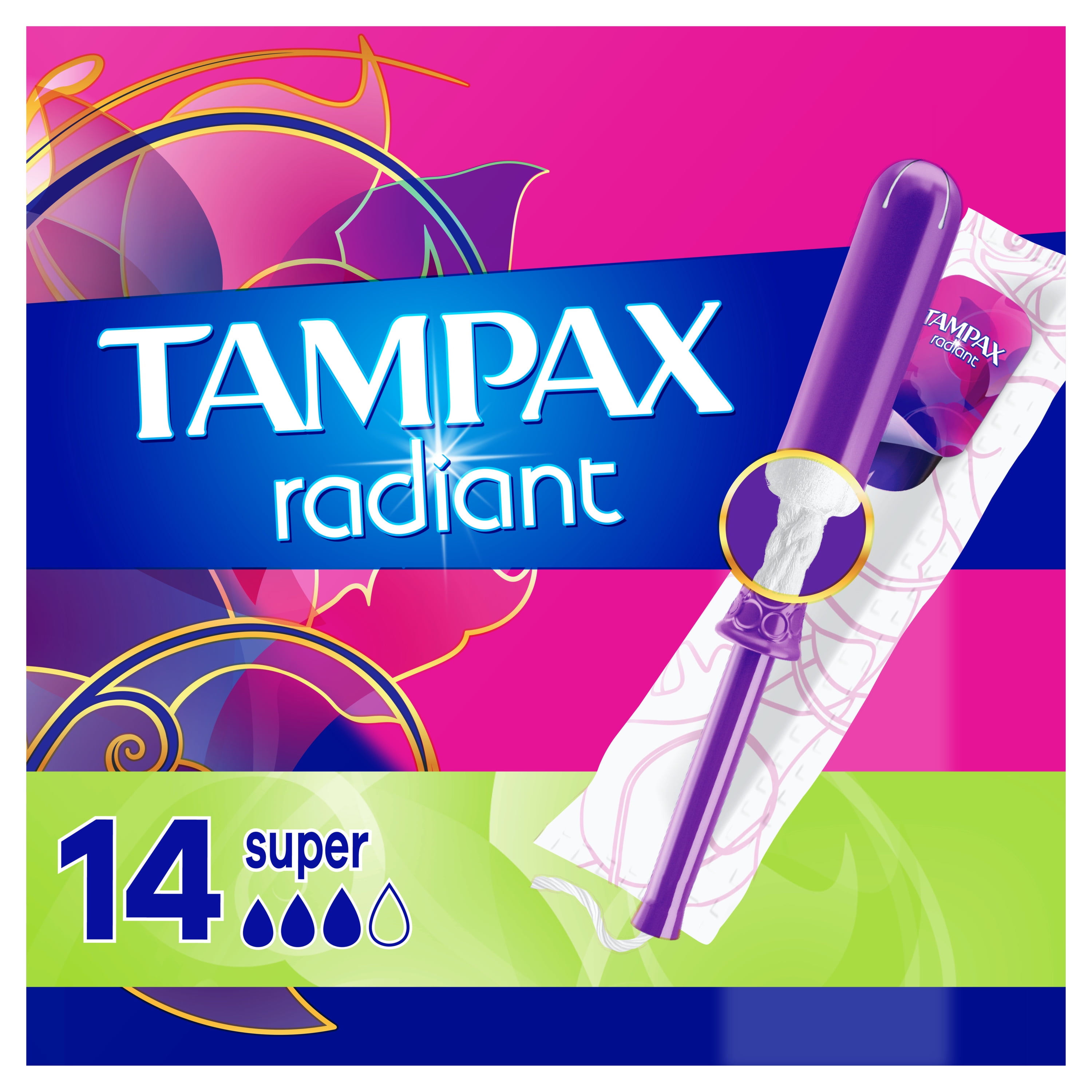 Tampax Radiant Super Absorbency Tampons Unscented 14 ct Walmart com Tampax Radiant Super Absorbency Tampons Unscented 14 ct Walmart com
