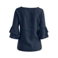thumbnail image 4 of Tops for Women 3/4 Sleeve Square Neck Solid Color Casual Cotton Linen with Petal Sleeves Top, 4 of 8