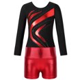thumbnail image 5 of iiniim Kids Girls Shiny Diamonds Long Sleeve Gymnastics Leotard Bodysuit with Colorful Shorts Set Dancewear Red 8, 5 of 7
