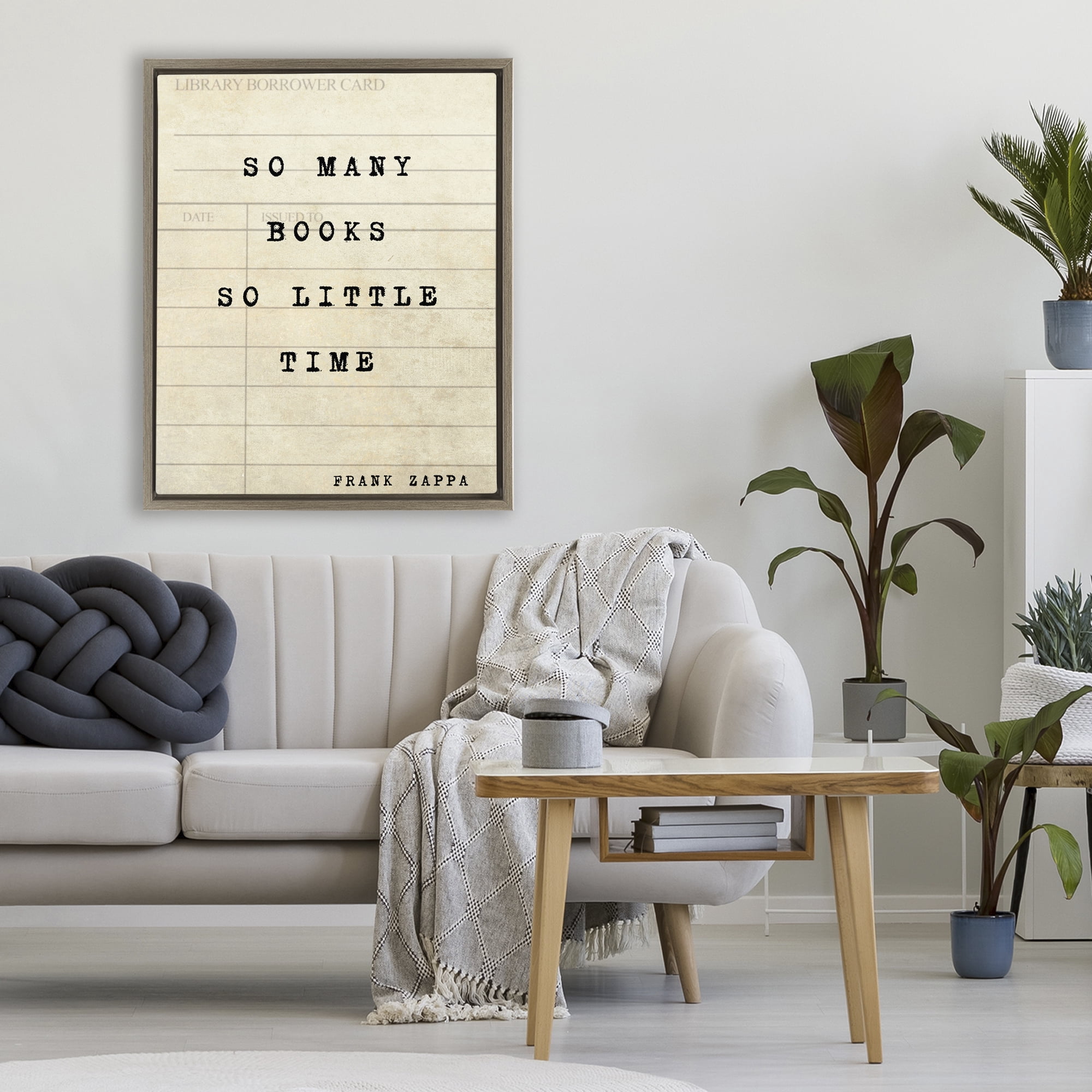 Stupell Industries Many Books & Little Time Brown Framed Floater Canvas Wall Art, design by Julia Frost