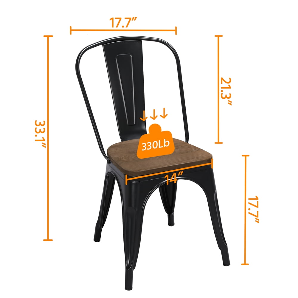 Alden Design Metal Stackable Dining Chairs with Wooden Seat, Set of 4, Black