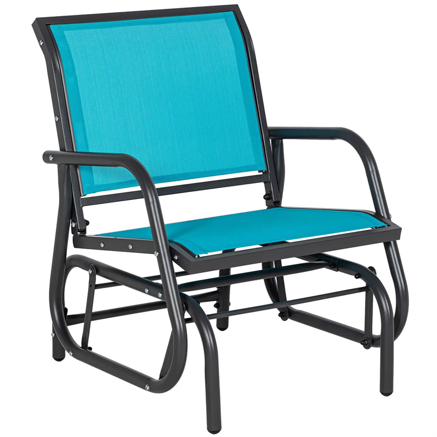 Demi Bonn Outdoor Glider Chairs, Metal Frame Swing Glider Chair with Breathable Mesh Fabric, Curved Armrests and Steel Frame for Garden, Poolside, Backyard, Balcony, Blue