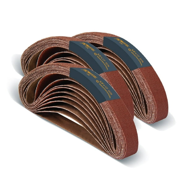 POWERTEC 30 PK 3/8 x 13 Inch Sanding Belts, Aluminum Oxide Belt Sander Sanding Belt Assortment 80, 180, 240 Grits,Abrasive File Belts for Air Belt Sander,Wood & Paint sanding,Metal Polishing, 40134-2