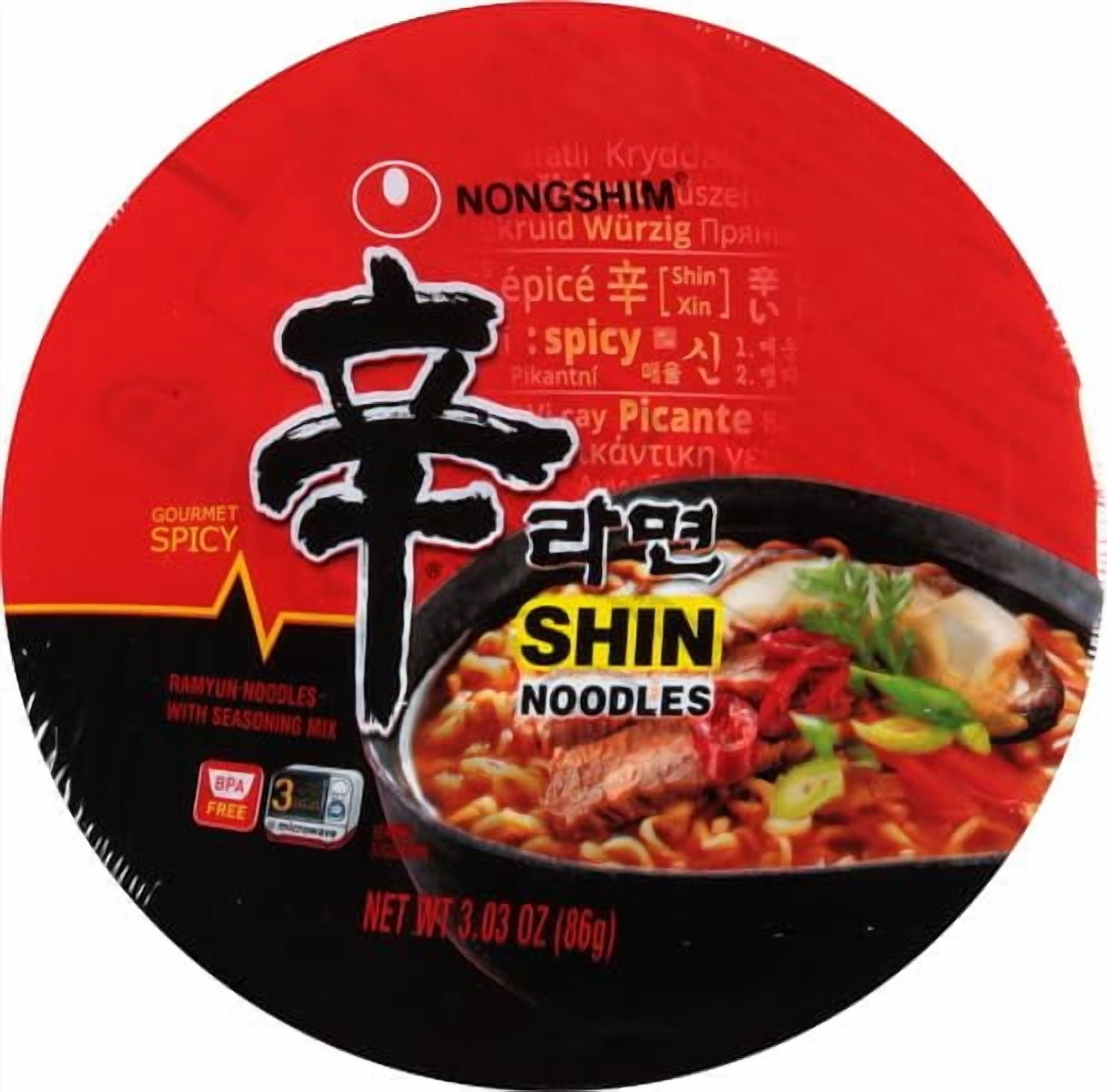 Pack of 12, Nong Shim Gourmet Spicy Noodle Soup Bowl, 3.03 oz