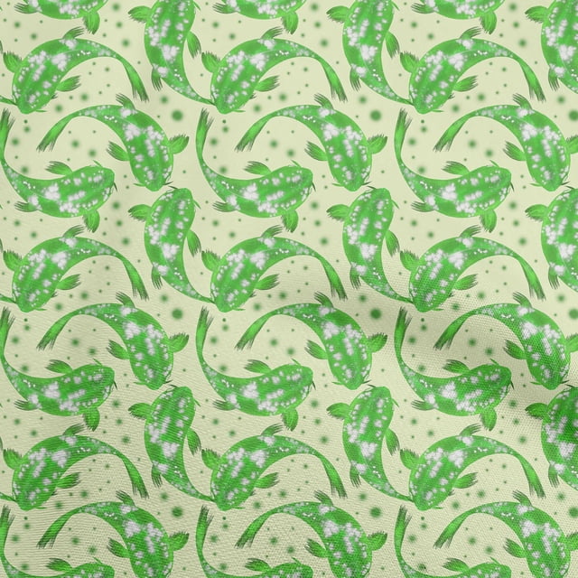 oneOone Polyester Spandex Light Yellow Fabric Asian Japanese Koi Fish Sewing Material Print Fabric by The Yard 56 Inch Wide