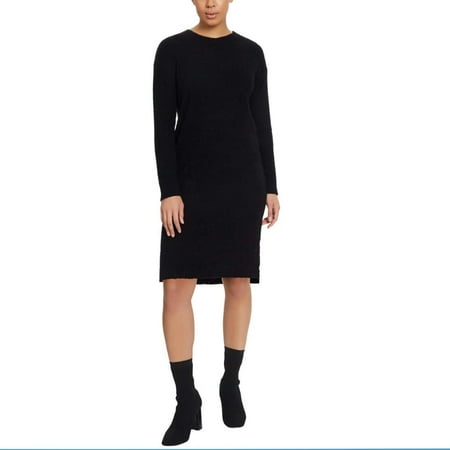 Jessica Simpson Women's Long Sleeve Cozy Knit Sweater Mini Dress (Black, XL)