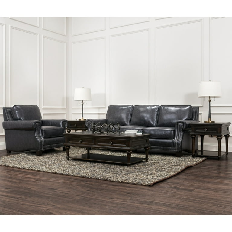 Grey Leather Nailhead Sofa Baci Living Room