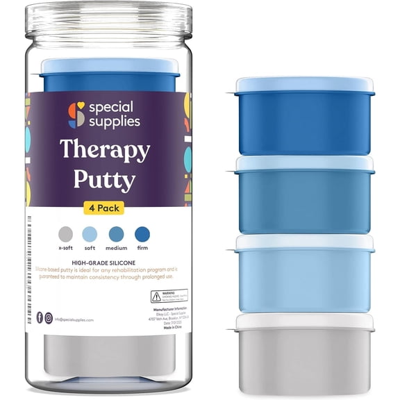 Special Supplies Therapy Putty for Kids and Adults - Hand Therapy Putty for Strength, Motor Skills & Stress Relief - Set of 4 Strengths, 3 Ounces Each (Ocean)