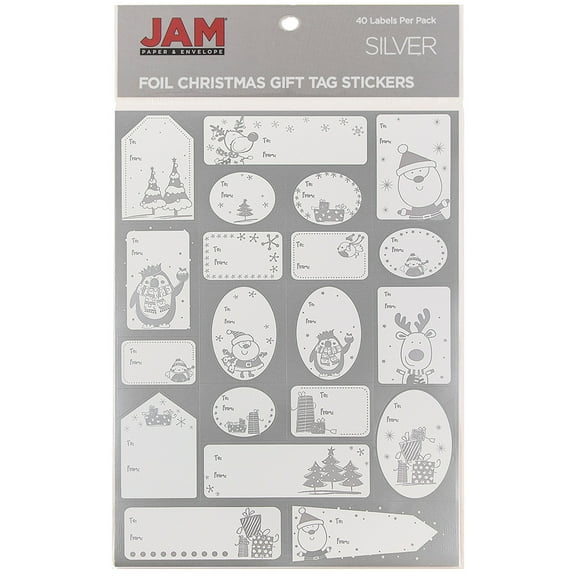 JAM Paper Foil Christmas Paper Gift Tag/Pack, 40/Pack, Matte Silver