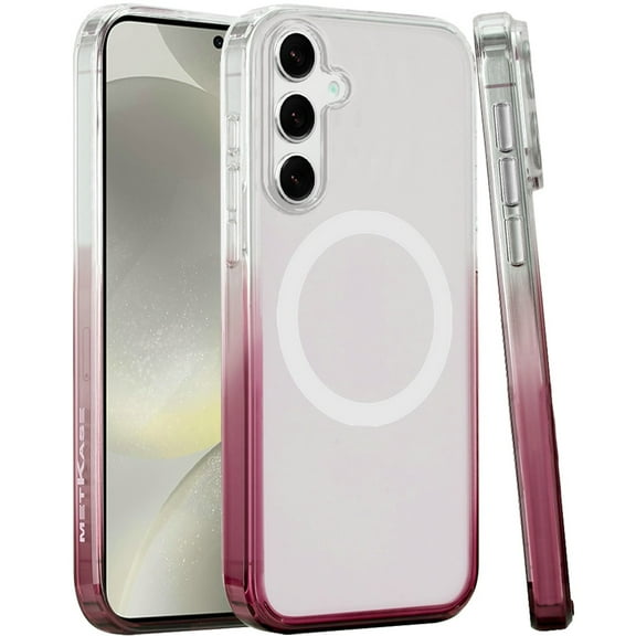 For Samsung Galaxy S25 /S24 Case, Transparent Two Tone Gradiant Magnetic Space [Compatible with Magsafe] Hybrid Shockproof Protective Phone Cover (Pink)