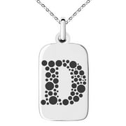 Stainless Steel Letter D Initial Dotted Monogram Engraved Small Rectangle Dog Tag Charm Pendant Necklace