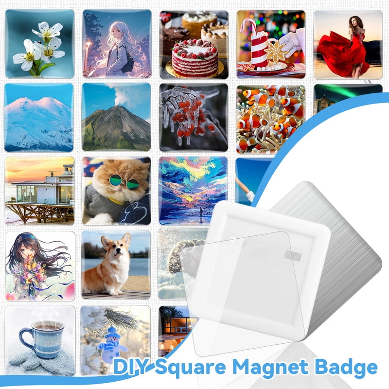 100 Sets 50mm/1.97in Square Button Parts Fridge Magnet Making Supplies for Button Maker Machine