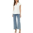 thumbnail image 2 of INSPIRE CHIC Women's Summer Office V-Neck Solid Color Casual Chiffon Ruffle Sleeve Blouse, 2 of 5