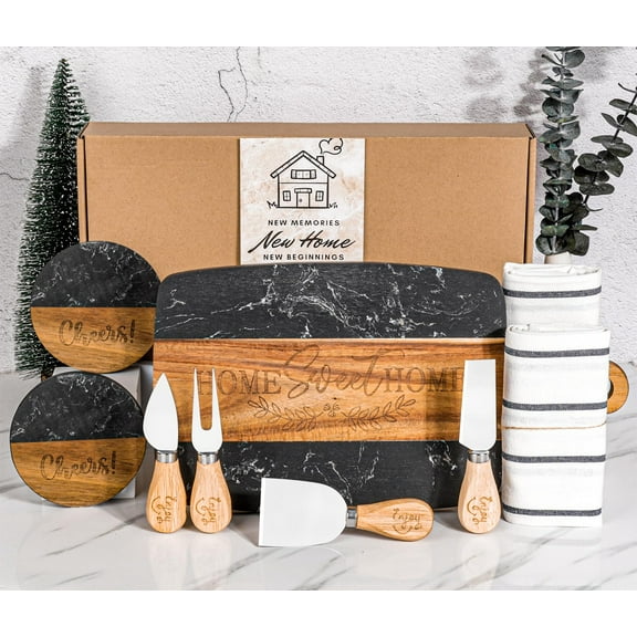 House Warming Gifts New Home,11 Pcs Housewarming Gifts Basket for New House,Unique Housewarming Gift Baskets for Couples, Clients, Women (Black Marble)