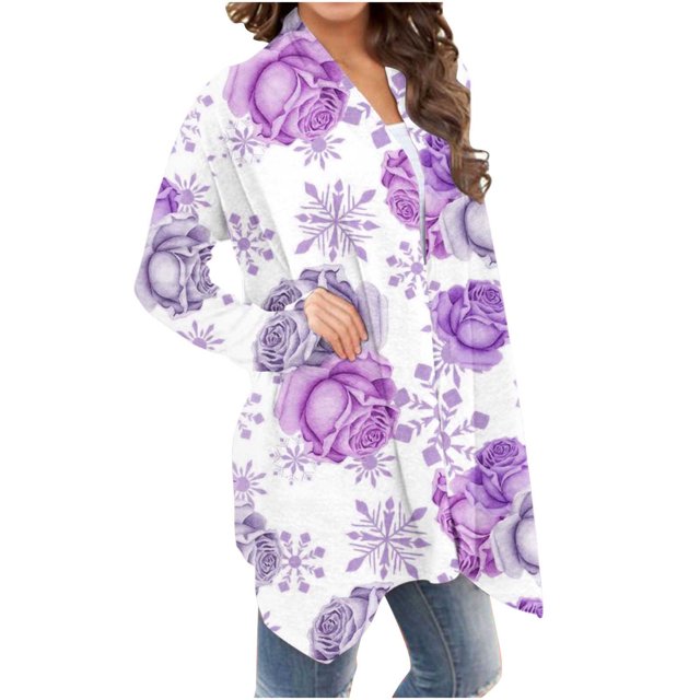 Cardigans d'Été pour Femmes à la Mode à Manches Longues Imprimé Floral Cardigan Veste Haut Cardigan Léger en Liquidation