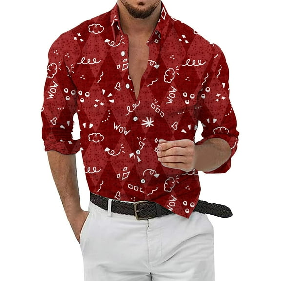 Tisuna Stylish Shirt For Men Long Sleeve Lapel Neck Button Down Blouse Funny Fashion Gentlemen Valentine'S Spring Summer T Shirts L