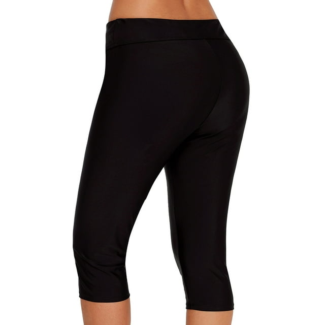 Yuarrent Pantalones cortos de baño Diseño de ángulo plano Pantalones recortados Traje de baño Bañadores Buena elasticidad Protector solar Deportes acuáticos Negro S