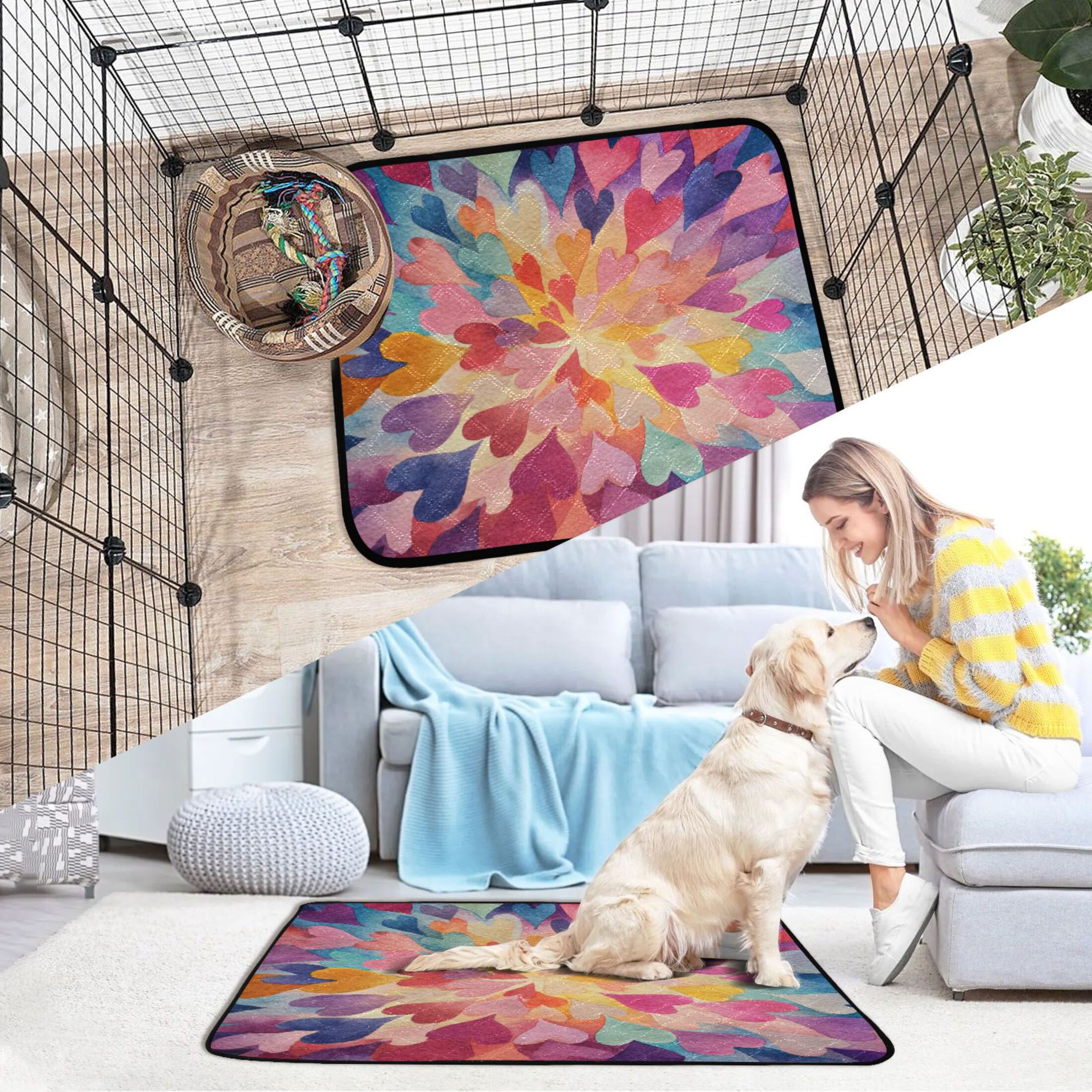 IAUYY Washable Pee Pads for Dogs Smallx3 Absorbent and Leak-Proof Non-Slip Reusable Puppy Pee Pads for Dogs Applicable to Playpen Potty Crate Numerous Heart Shaped Patterns