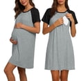 thumbnail image 2 of HVOBTTY Maternity's Dress Crew Neck Short Sleeve Nursing Solid Color Breathable Casual Daily Wear, 2 of 5