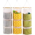 thumbnail image 1 of 3 bolsas de almacenamiento para colgar en el armario, organizador de lino impermeable para puerta con 3 bolsillos de ancho, bolsa de almacenamiento de tela para colgar en la pared para, 1 of 6