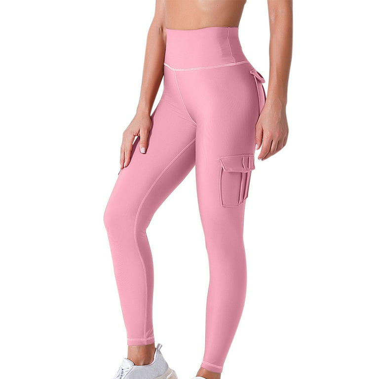 MRULIC yoga pants Women Casual Pants High Waisted Slim Fit Leg Sports Yoga  Pants With Pockets Pink + S 