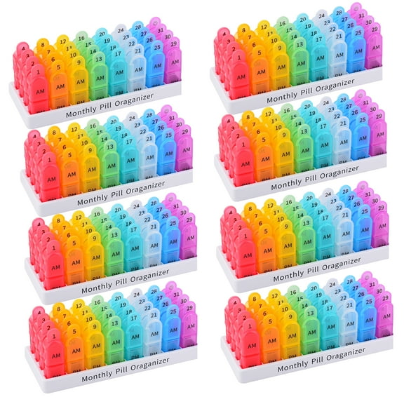 Monthly 30 Day 2 Times A Day Pill Organizer, 4 Week Medicine Organizer, Moisture-Proof Pill Cases Pill Box, Small Compartments to Hold Vitamins Fish Oil Supplements Great for Travel (8 Pack)