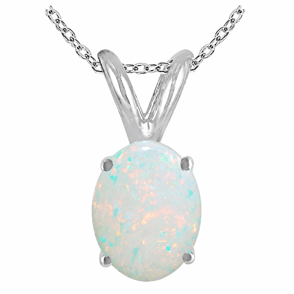 Aonejewelry 1.70 Carat Oval Opal Pendant Necklace for Women 14K White Gold, 9x7 mm Gemstone Pendant with 18 Inch Chain, Womens Jewelry Gift for Her