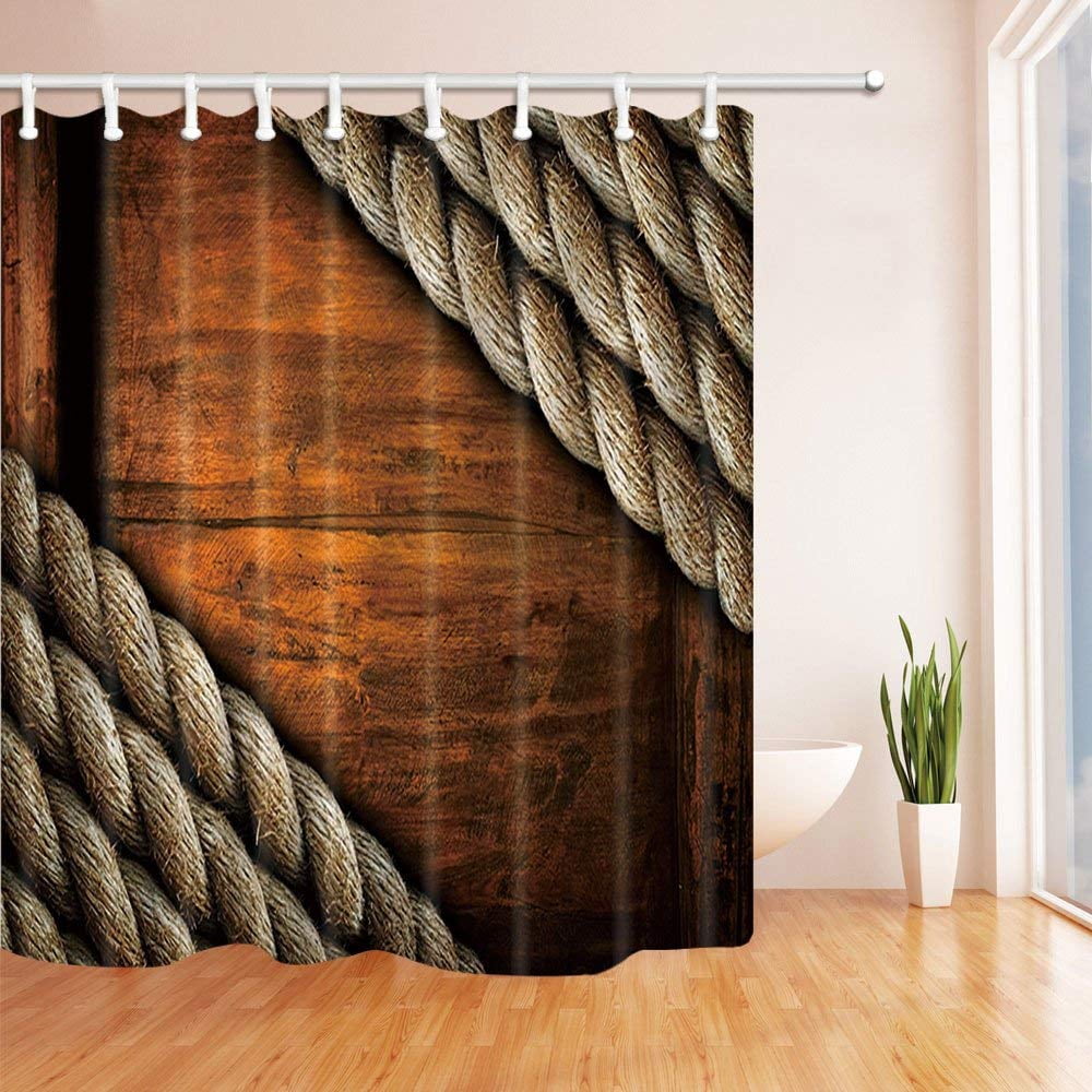 ARTJIA Rope Decor Neat Arranged Ropes on Wood Polyester Fabric Bathroom