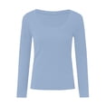 thumbnail image 3 of Rhuody Spring Tops For Girls Long Sleeve Shirts Ribbed Layering Tops U Neck Slim Fit Basic Tee Undershirts Simple Wear Light Blue 11-12 Years, 3 of 5