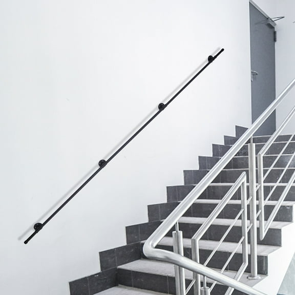 Miumaeov 10FT Staircase Handrail Industrial Outdoor Stairs Wall Mount Rail Black with 4 Wall Support