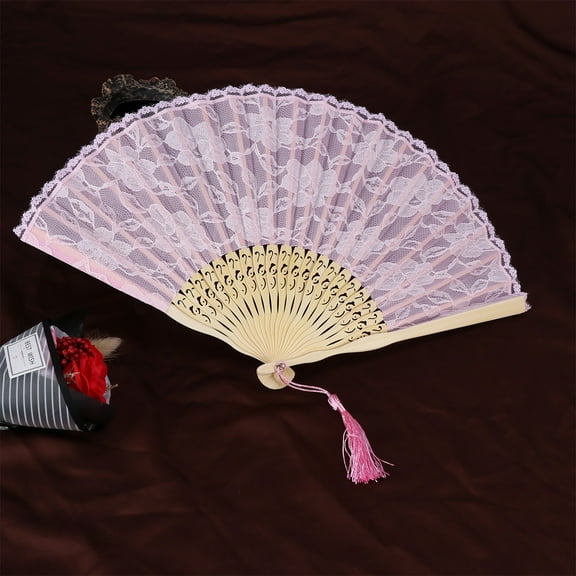 Toddmomy Vintage Style Lace Fan Pink Foldable Handheld Cooling Accessory for Women 1Pack 15.7X8.7X0.4In