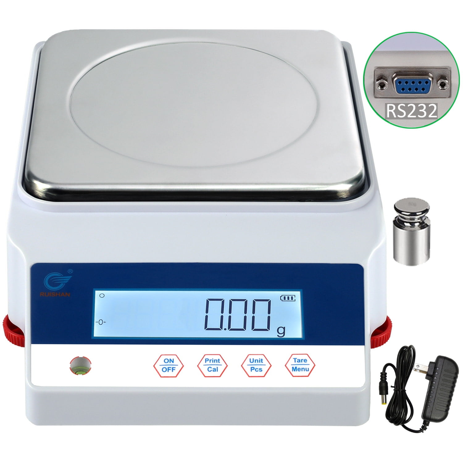 RUJIXU 30kg Electronic Kitchen Scale Stainless Steel Digital Food Scale Counting Balance with LCD Display Batteries Included and 6V PowerAdapter