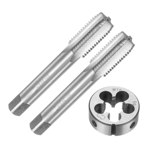 Uxcell 3 Pieces Metric Tap and Die Set M16 x 2 Thread Tap & Round Die Threading Repair Tools