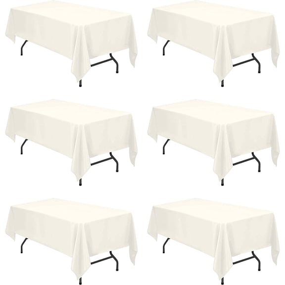 6 Pack Ivory Tablecloths for Foot Rectangle Tables 60 x 102 Inch - 6ft Rectangular Bulk Linen Polyester Fabric Washable Cloth Cover Wedding Reception Banquet Birthday Party